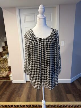 Talbots Black and White Houndstooth Sheer Blouse